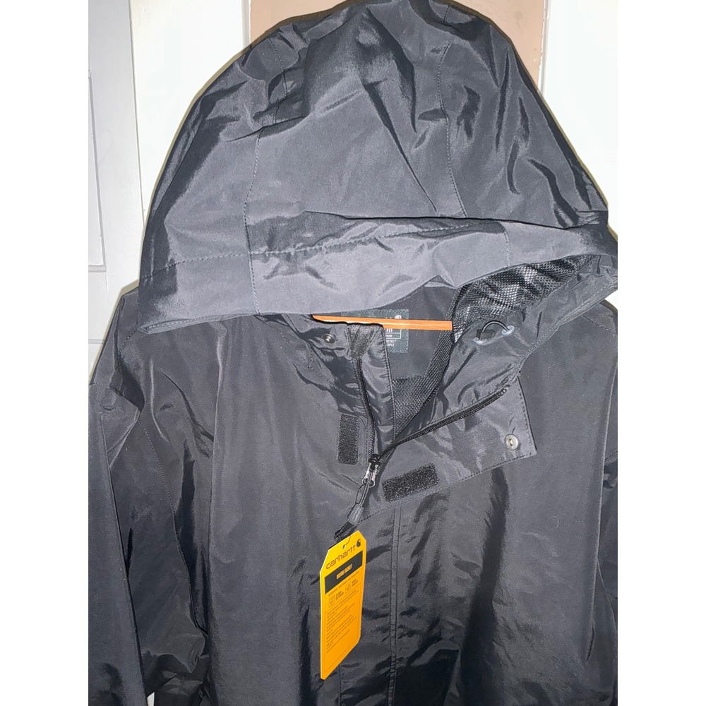 Carhartt Bayou Jacket Mens 2XL Black Storm Defender Waterproof Hooded OJ6434-M - Picture 9 of 16